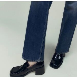 Zara patent Black Block Heel Loafers size 11/41 EUC